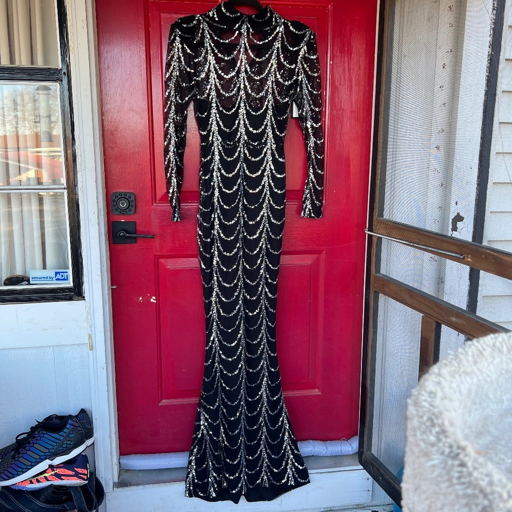 Missord Formal Gown Dress Black Tie Red Carpet Small Black Sequin Prom Ball